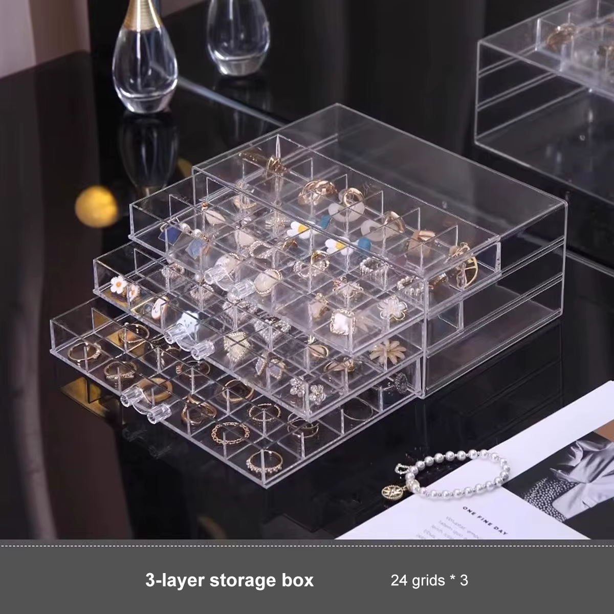 Boîte de rangement pour bijoux, boîte de présentation transparente, conteneur d'organisation pour bo