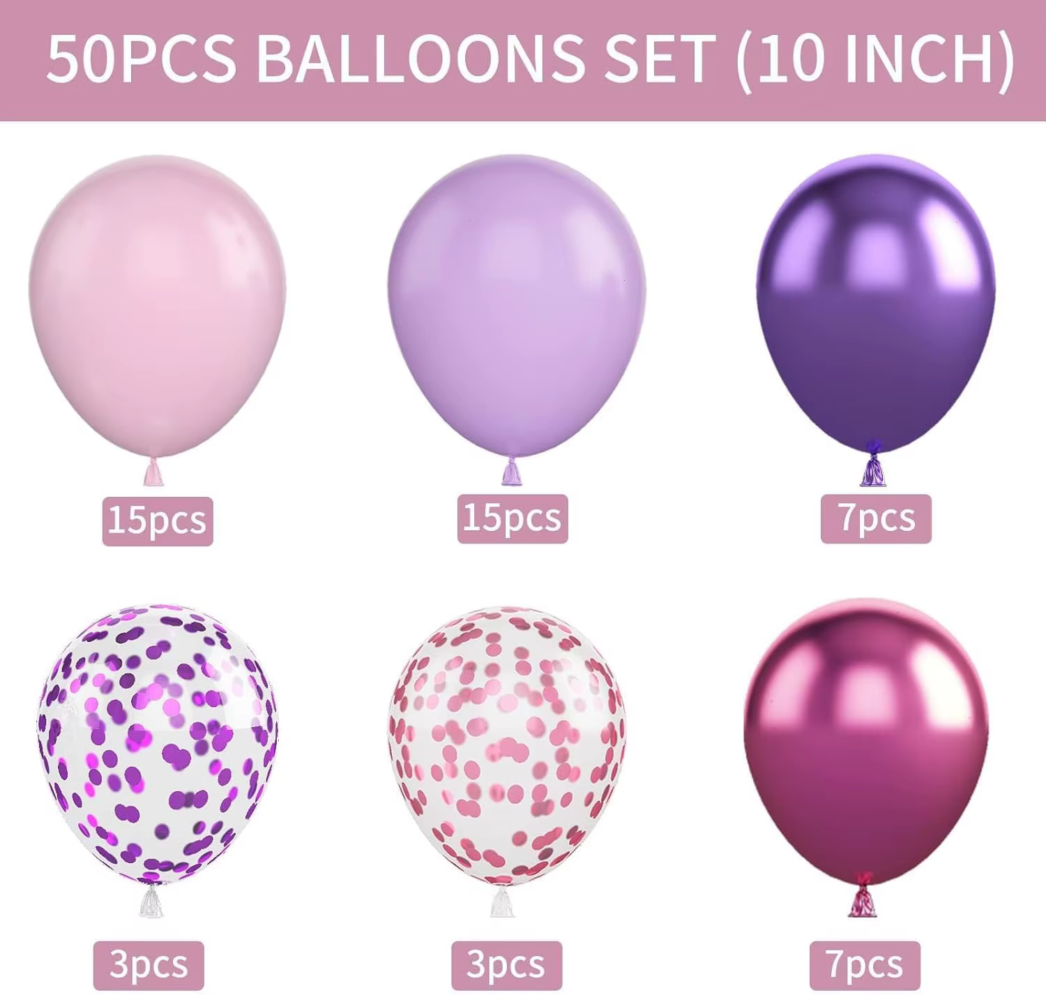 50 pièces ballons roses et violets 10 pouces ballons confettis rose violet métallique violet ballons