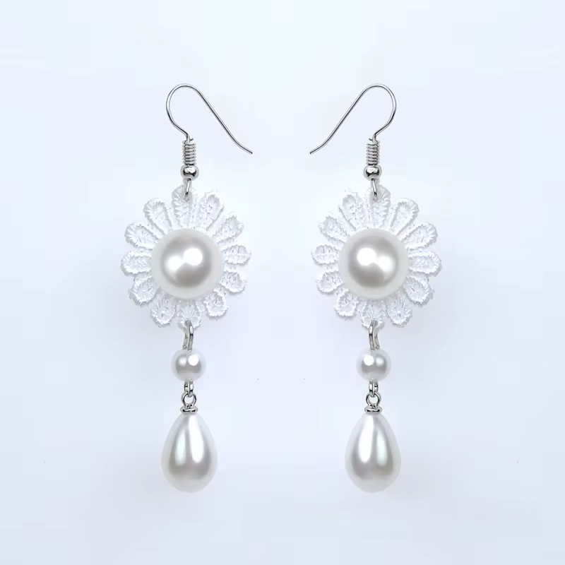 Collier de perles blanches, ras du cou en dentelle de mariée à la mode, collier de mariée, boucles d