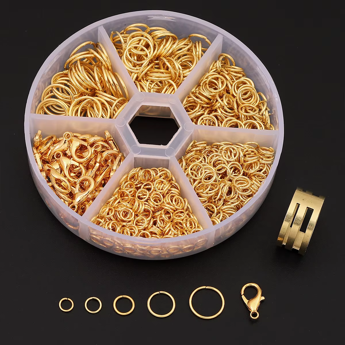 Kit d'apprêts pour bijoux DIY 1041 pièces avec boîte de rangement 6 compartiments, inclut anneaux ou