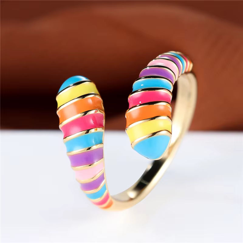 Bague réglable en émail arc-en-ciel pour femmes, mignon, couleur or, bijoux de mariage ouverts