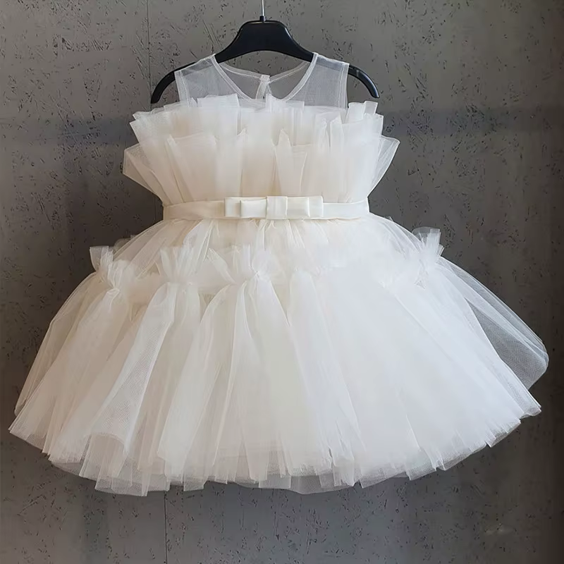Robe moelleuse pour bébé nouveau-né fille, robes de fête 1er anniversaire, vêtements de baptême blan