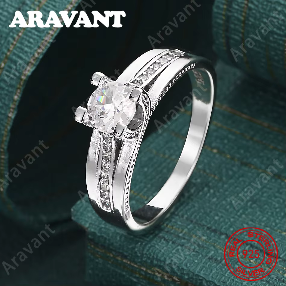 Bague en argent sterling 925 avec zircon rond (7-10 # ) - Une pièce de bijouterie unique et polyvale