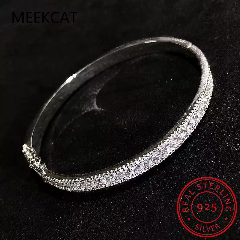 Bracelet jonc de luxe en moissanite couleur D, arc-en-ciel, pour femme, en argent sterling S925, bij