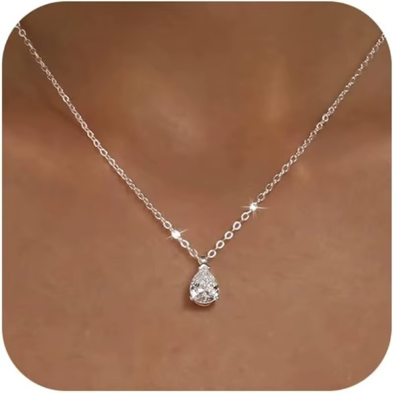Collier en or pour femmes, filles, mamans, plaqué or 14 carats, pendentif délicat en zircon cristal 