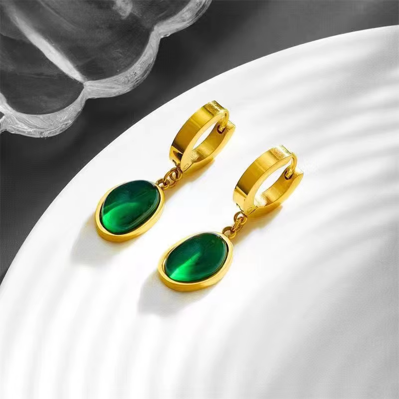 Ensemble de bijoux rétro en acier inoxydable pour dames, collier nargéométrique incrusté d'émeraude,