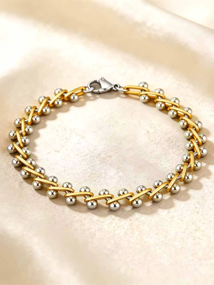 Bracelet à perles pour femmes, bijoux minimalistes empilables bicolores or et argent, bracelet super