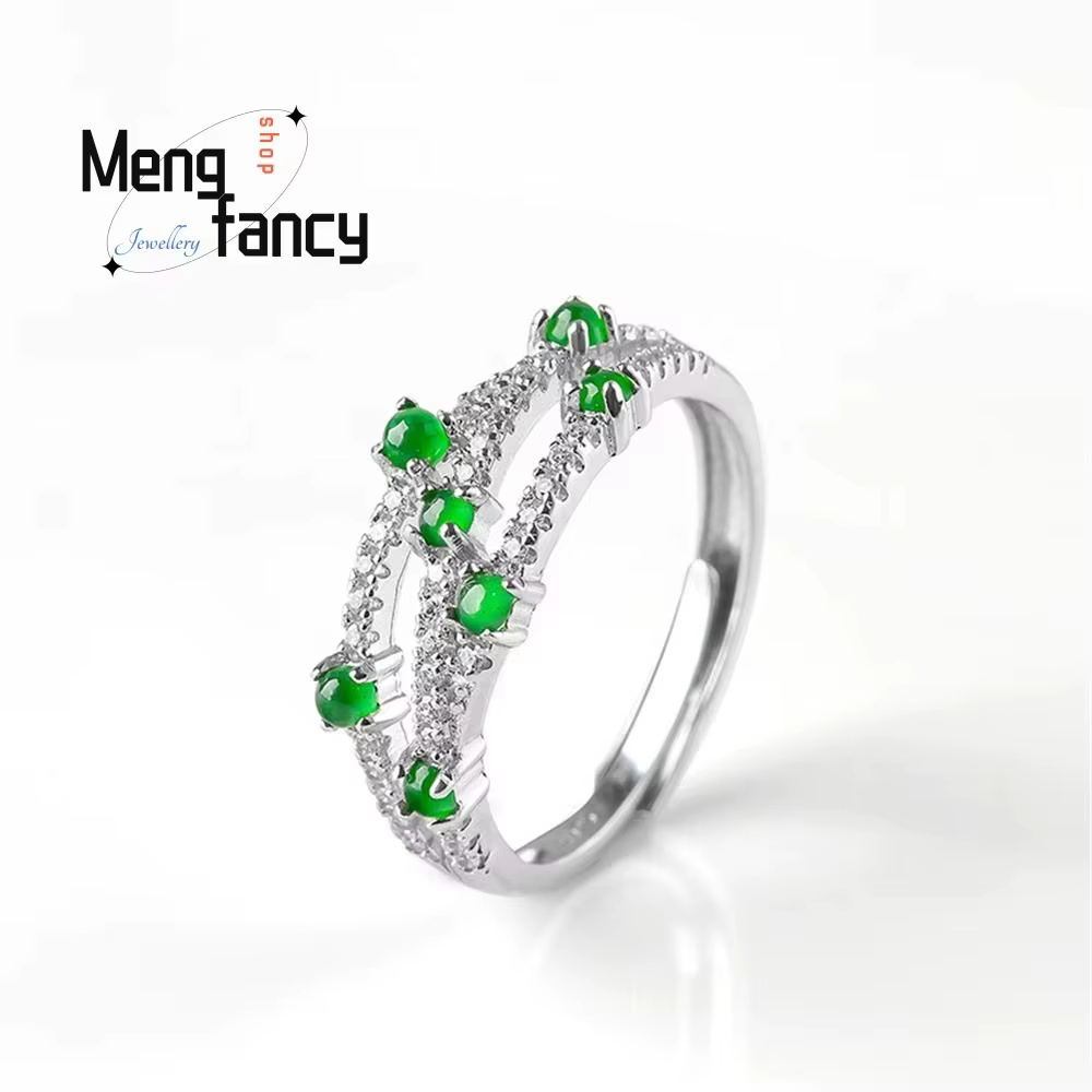 Bague verte en jadéite Yang, produit A naturel, Jade glacé, incrustation en argent S925, réglable, é
