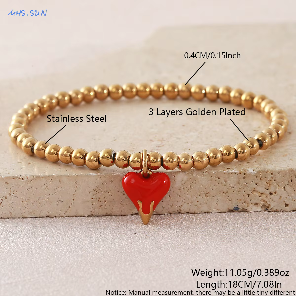 MHS.SUN – Bracelets à perles en acier inoxydable pour femmes et hommes, breloque en forme de cœur en