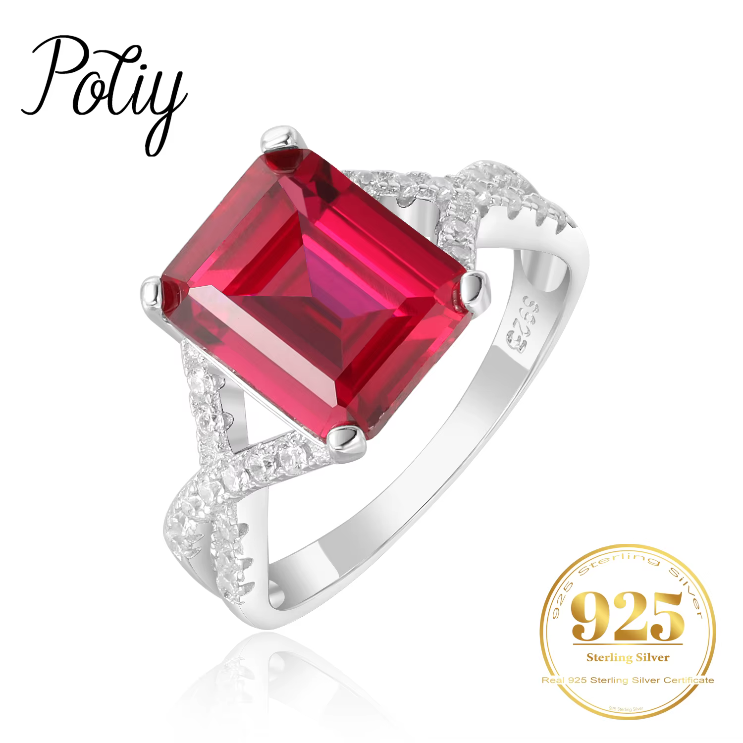 Bague de fiançailles et de promesse Potiy en argent sterling 925 avec rubis rouge synthétique de 4,1