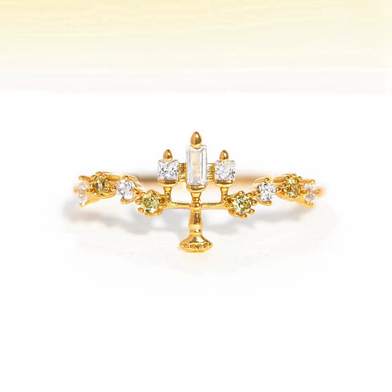 Bagues ajustables à ouverture réglable pour femme, motif La Belle et la Bête, incrustées de zircons 