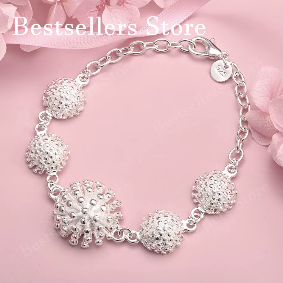 Bracelet de luxe en argent sterling 925 de 8 pouces, motif oursin exquis, pour femme, accessoires de