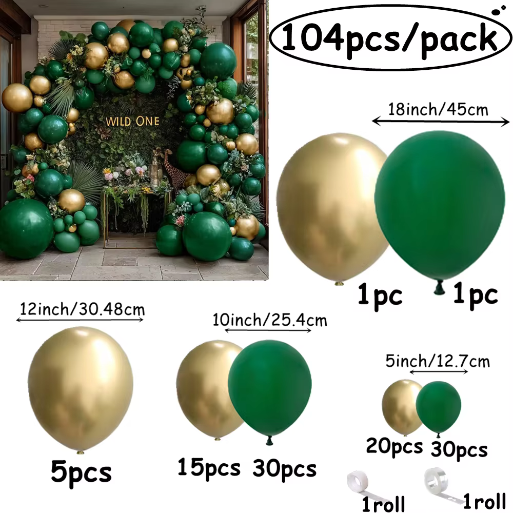 Guirlande de ballons en or vert, 104 pièces, ballons métalliques en or pour anniversaire, mariage, d