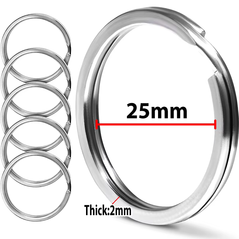 10/30 pièces porte-clés en acier inoxydable poli argent rond ligne plate porte-clés fendu pour la fa