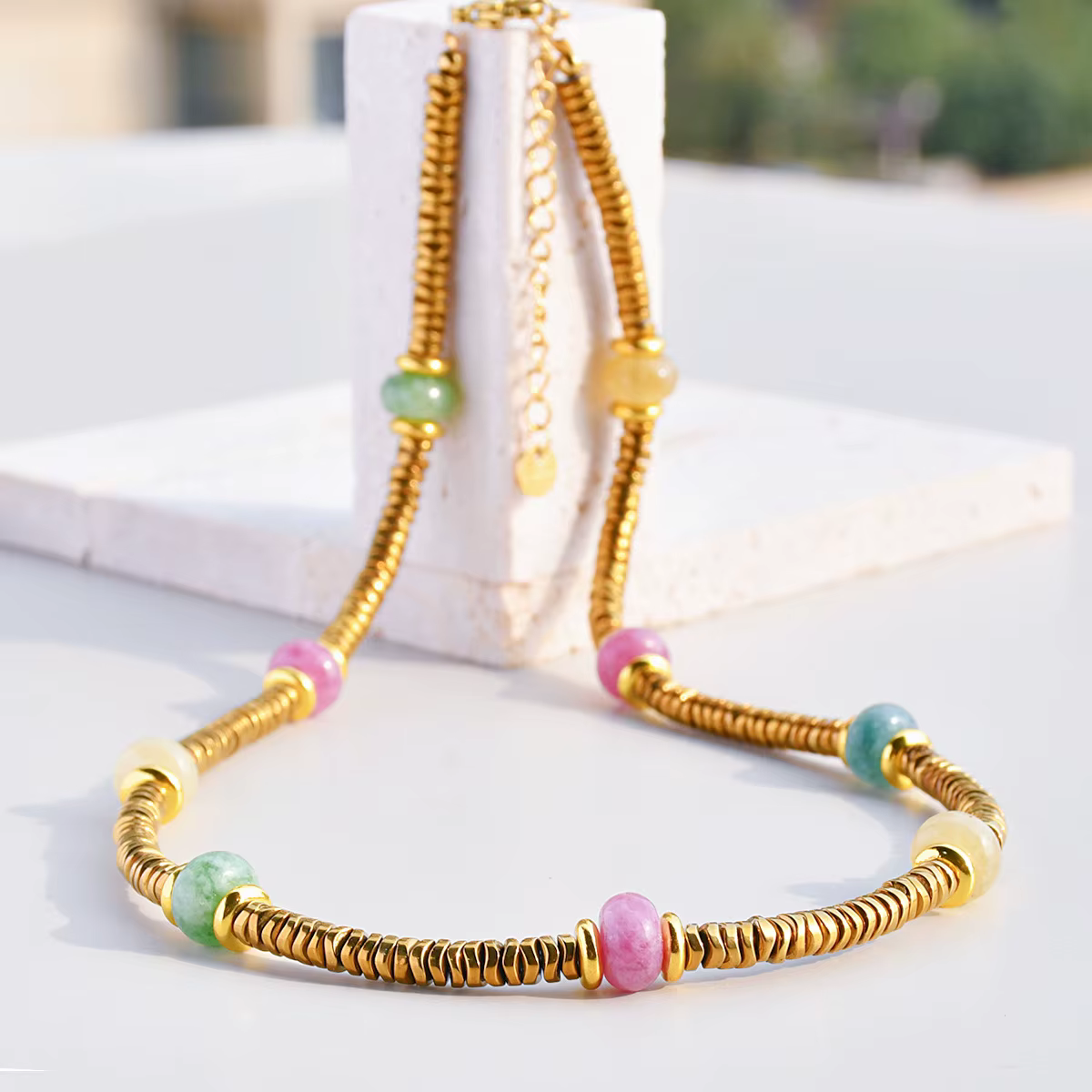 Loe |   Collier bohème en pierre naturelle pour femmes, 1 pièce, acier inoxydable 316L, bijoux de lu