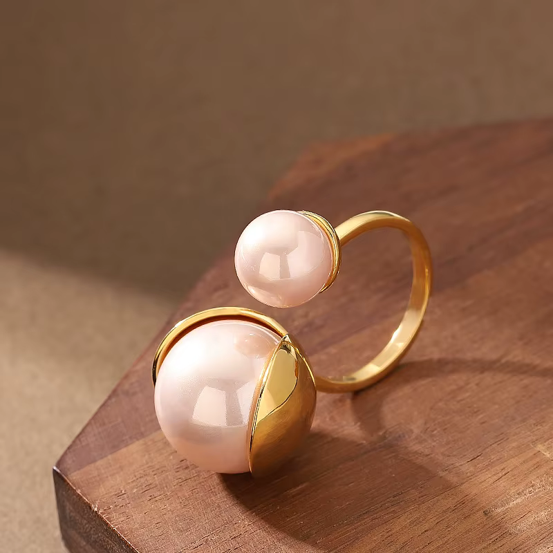 Élégante, exquise, audacieuse, perles rondes Shijia, bague ouverte ajustable, luxe discret, bijoux h