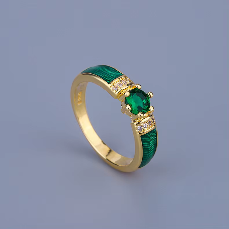 Bague en émail faite à la main verte simple pour femme, belle bague, bijoux de haute qualité, cadeau