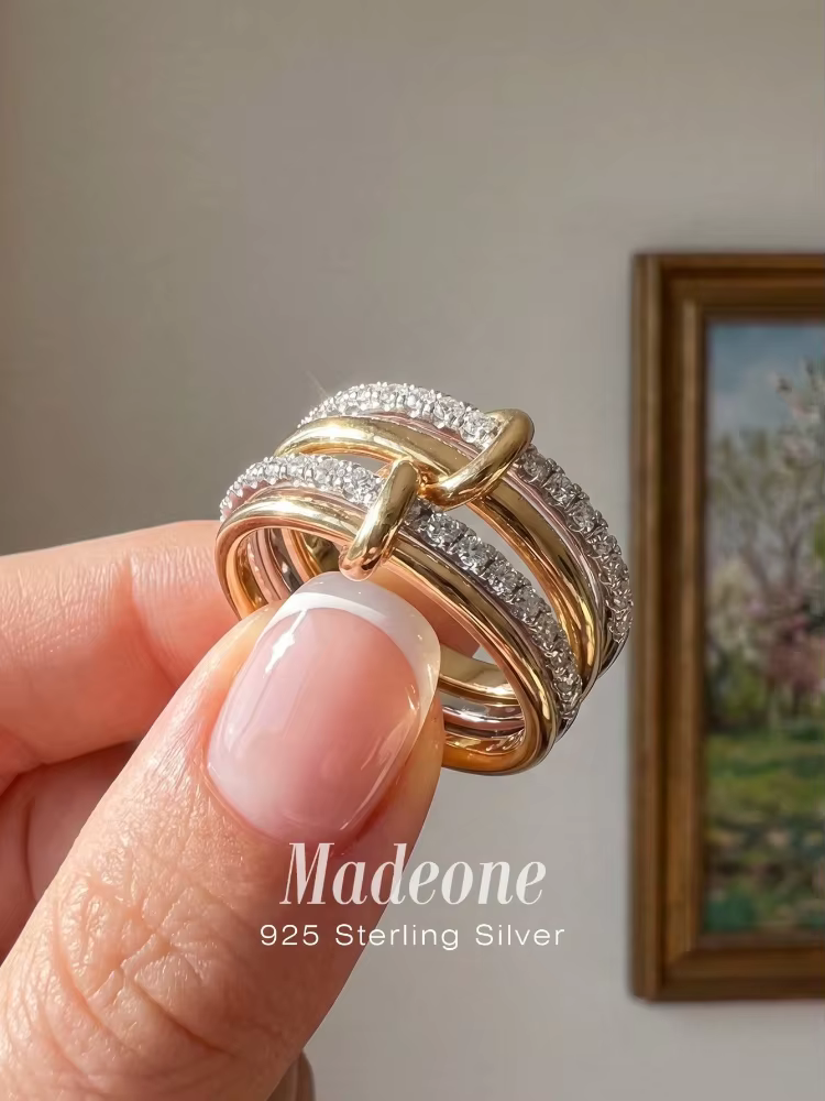 Bague en argent sterling 925 avec zircon, motif lignes entrelacées, pour femme, fiançailles, mariage