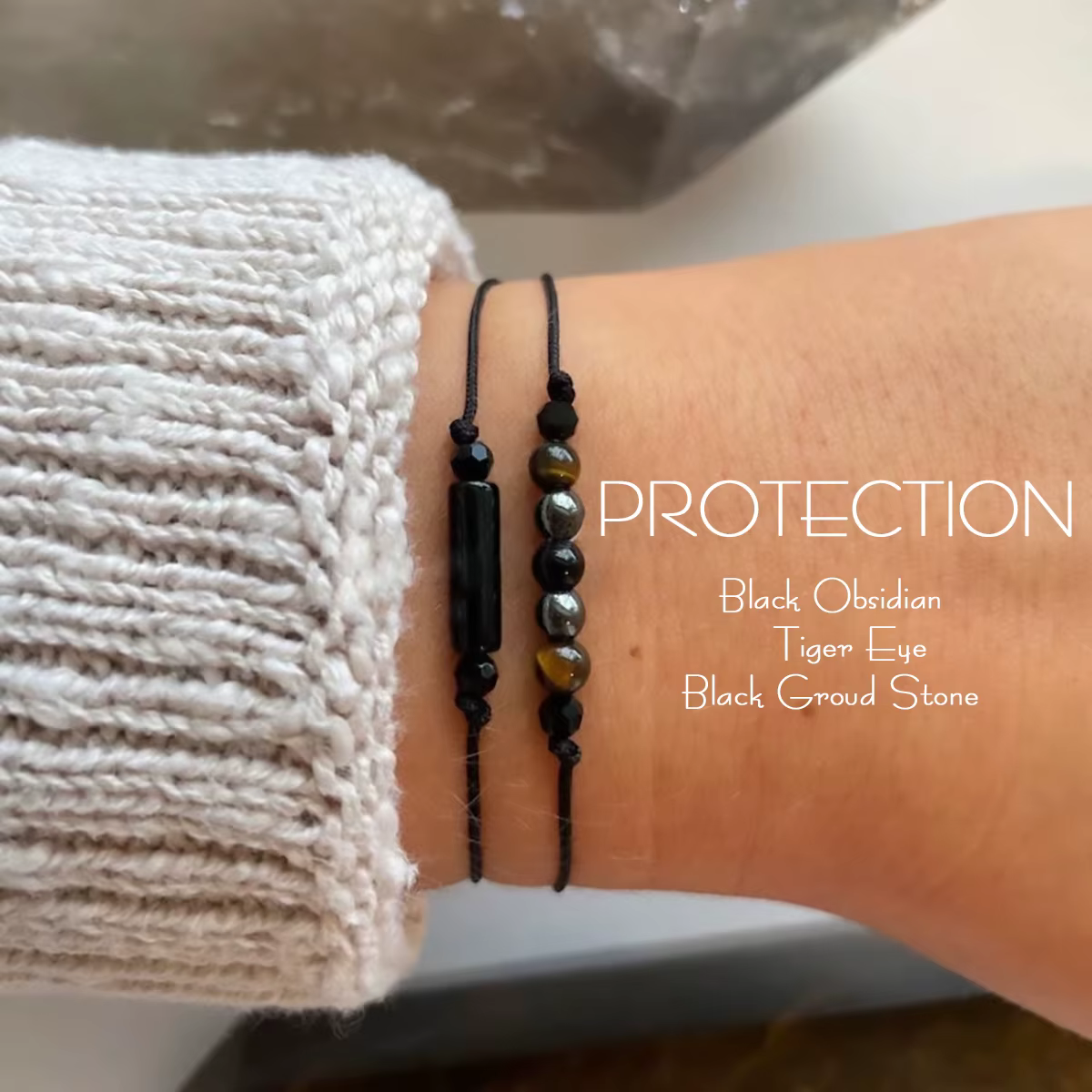 Bracelet à cordon triple protection, ensemble de protection Empath, obsidienne noire, cadeaux pour e
