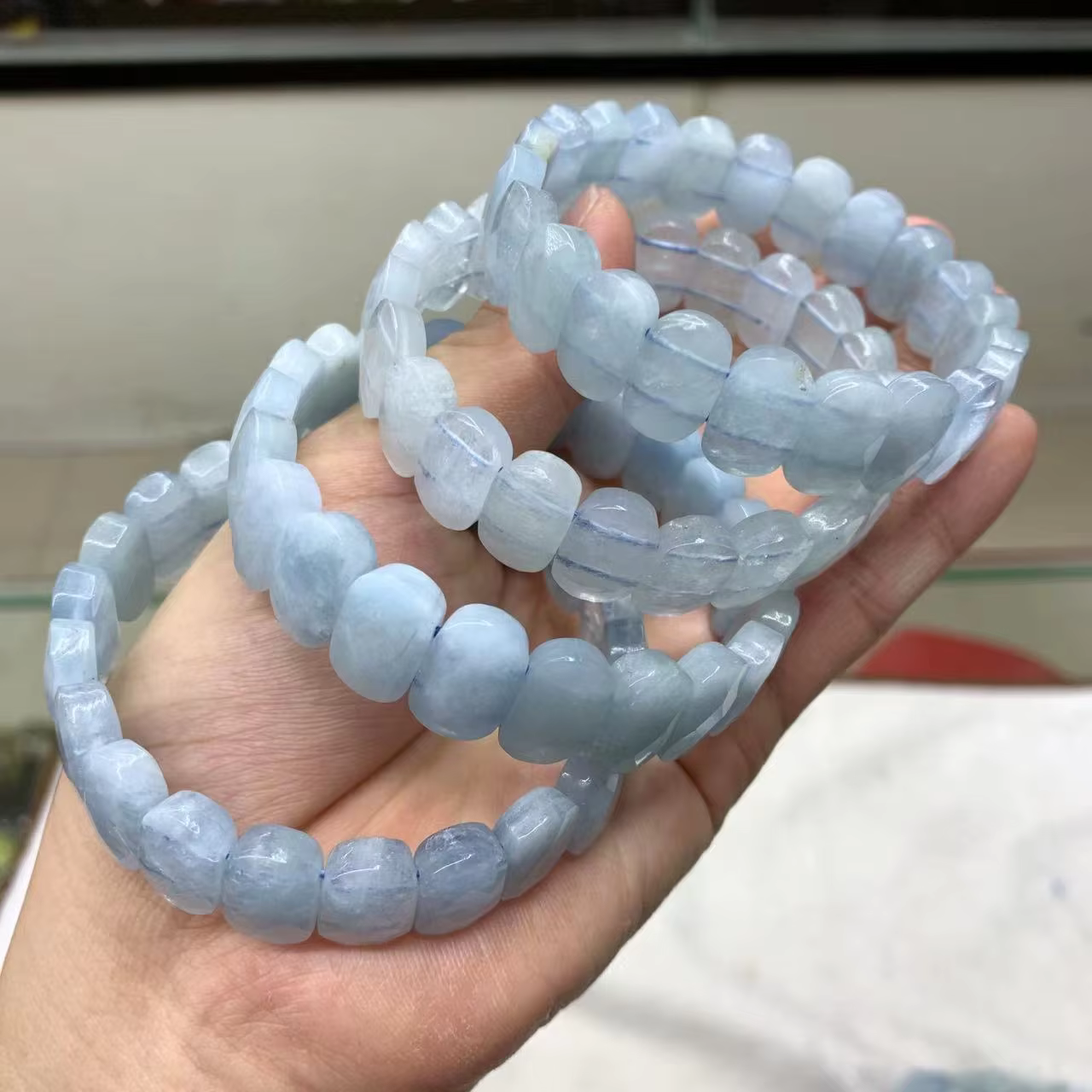 Bracelet de perles en pierre d'aigue-marine pour femme, bracelet en pierre précieuse naturelle, bijo