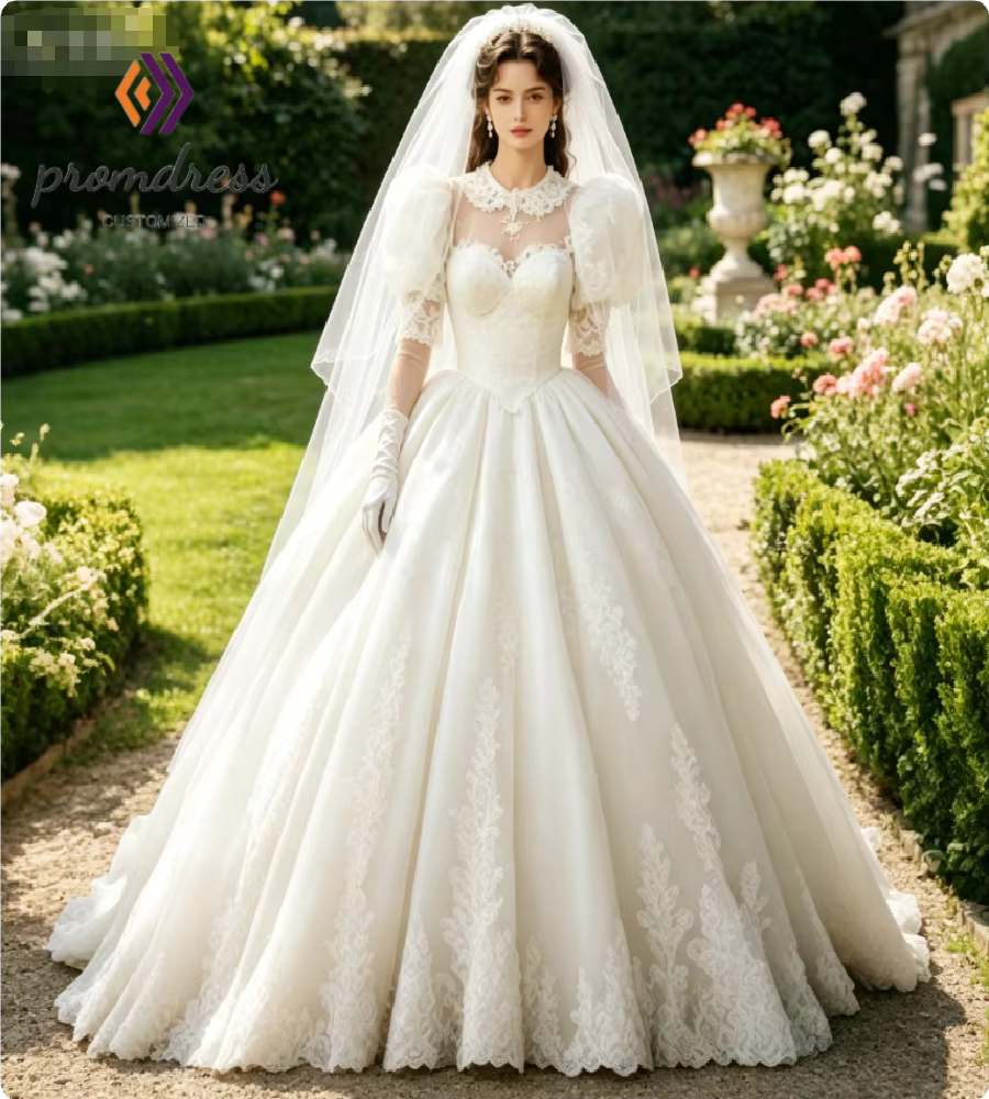Robe de mariée vintage années 80, style princesse, manches bouffantes, robes de mariée victoriennes 