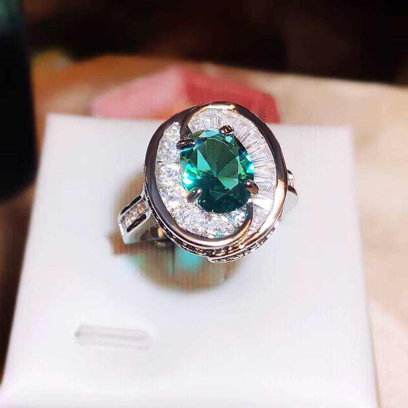 Bague en argent regardé S925 avec émeraude ronde classique pour femme, saphir, fiançailles, cadeau d