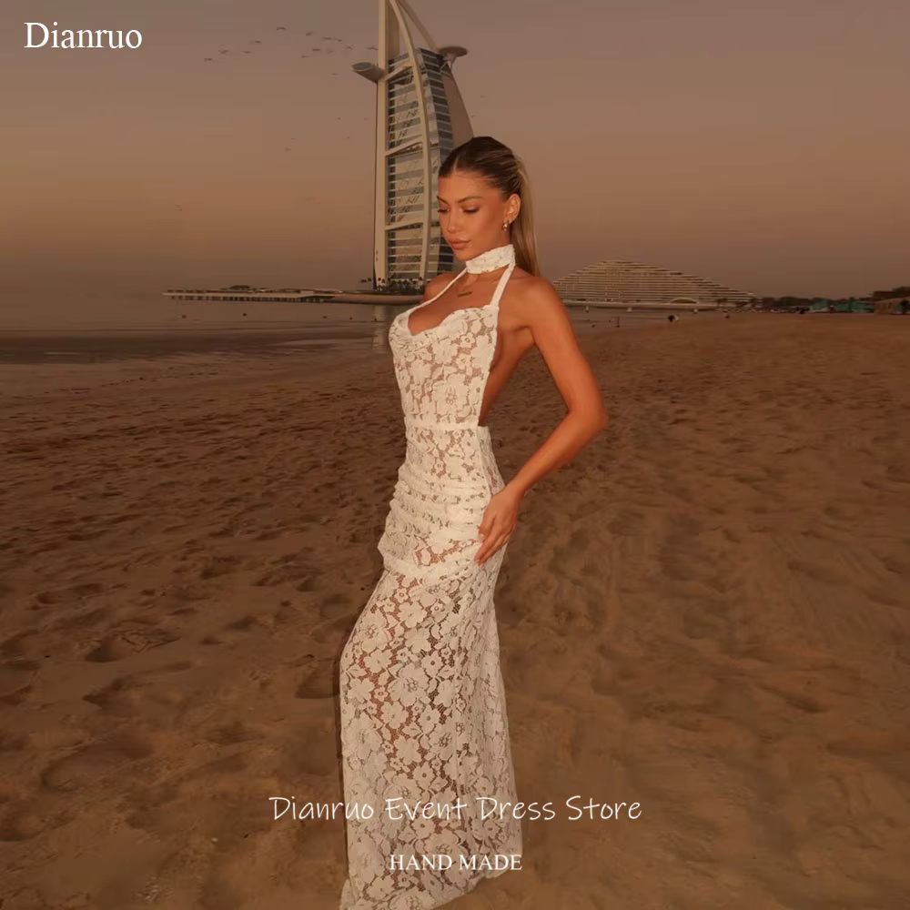 Robe de mariée sirène Dianruo sexy dos nu illusion, col halter, pour vacances à la plage, personnali