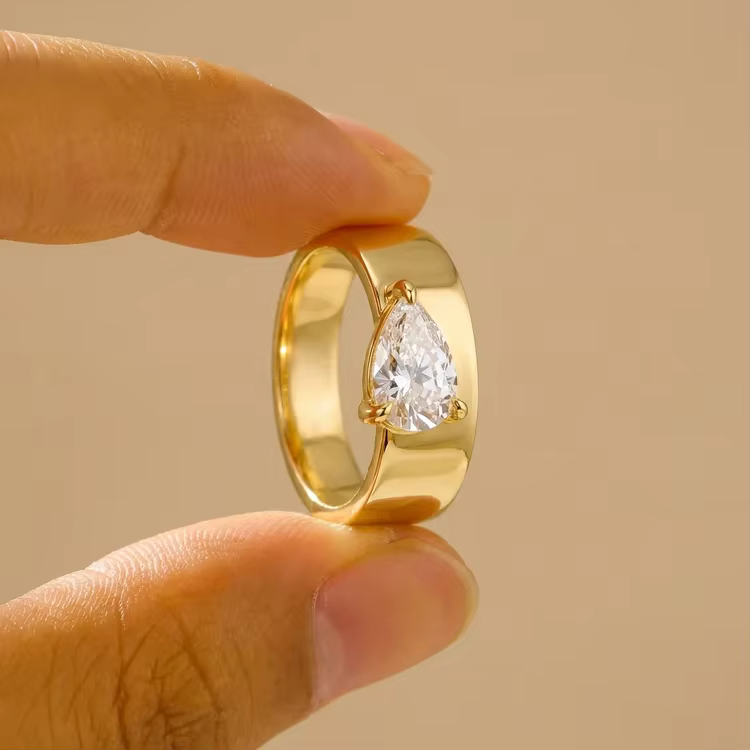 Bagues larges en or 14 carats pour femmes, bijoux de luxe en forme de goutte d'eau, en Zircon, cadea