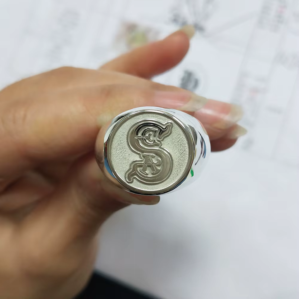 Bague personnalisée gravée 17mm, anneau octogonal en cuivre, chevalière, Badge de famille personnali