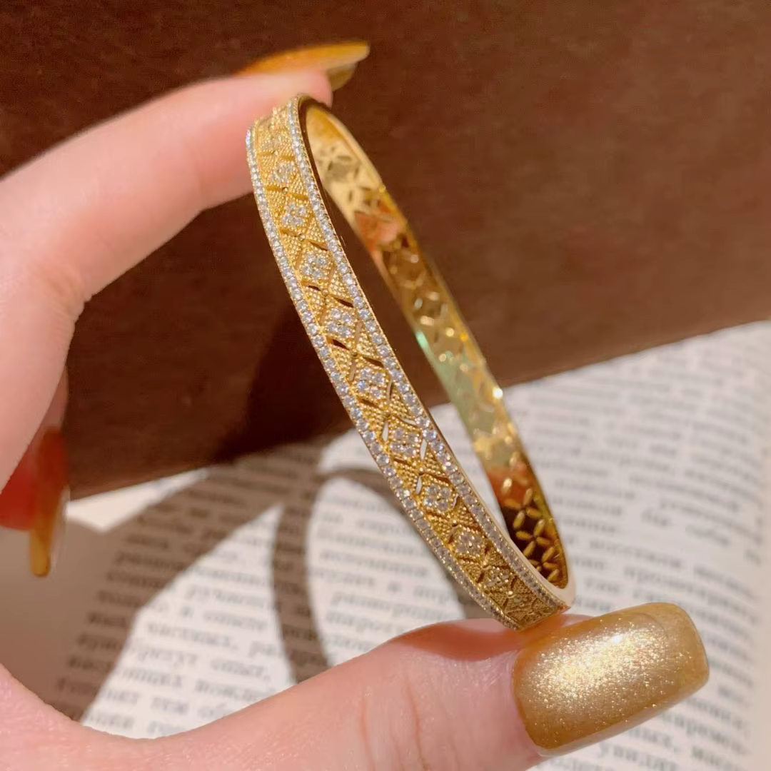 Bracelet à breloques Zadifié pour femme, incrustation de diamants, évider, artisanat en or antique, 