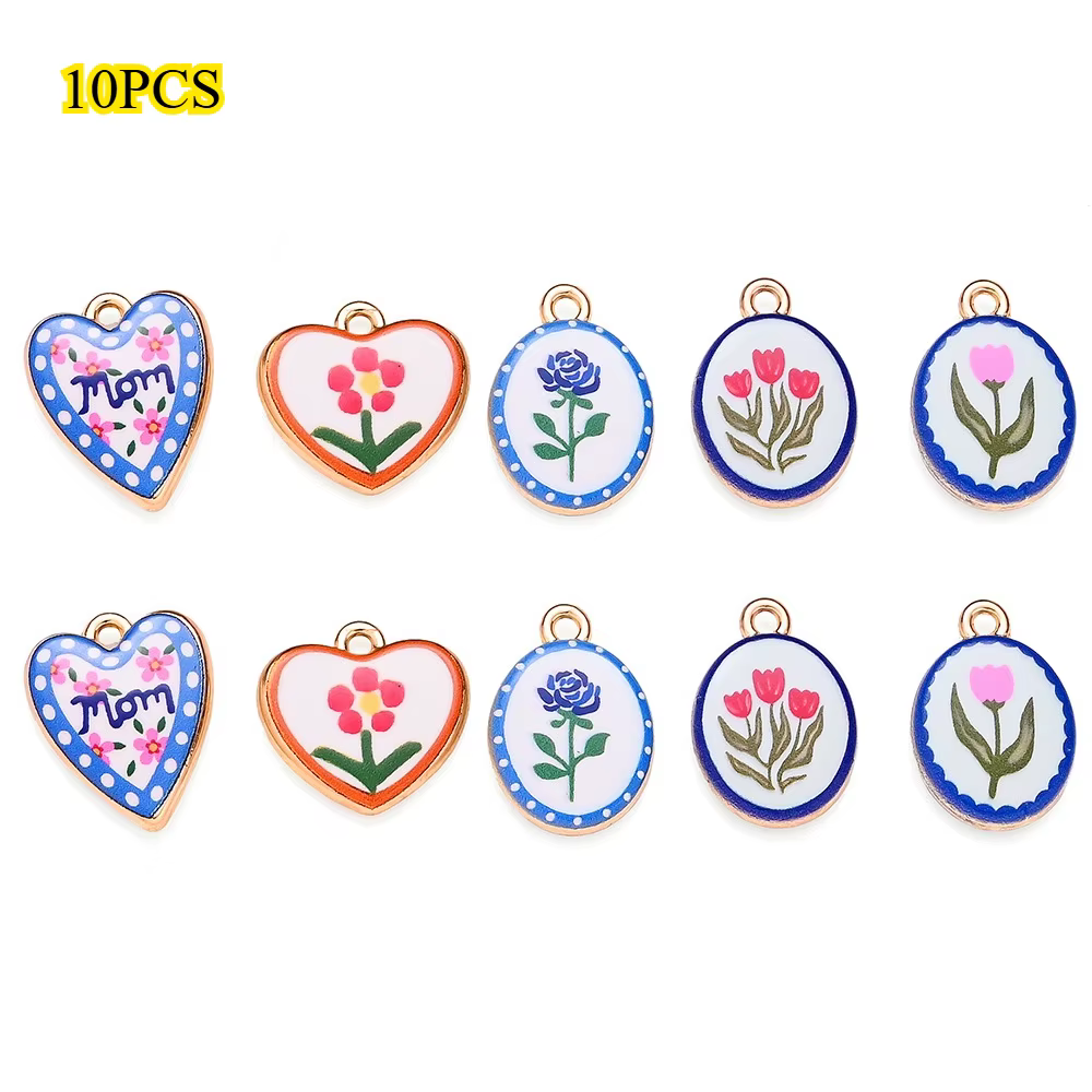 Pendentif MOM en alliage de Zinc, 10 pièces, breloque ronde en forme de fleur, pour collier et brace