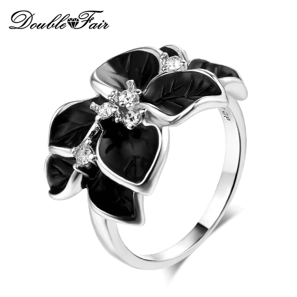 Bague d'huile goutte à goutte pour femmes, Double marque, romantique, feuille noire, couleur or Rose