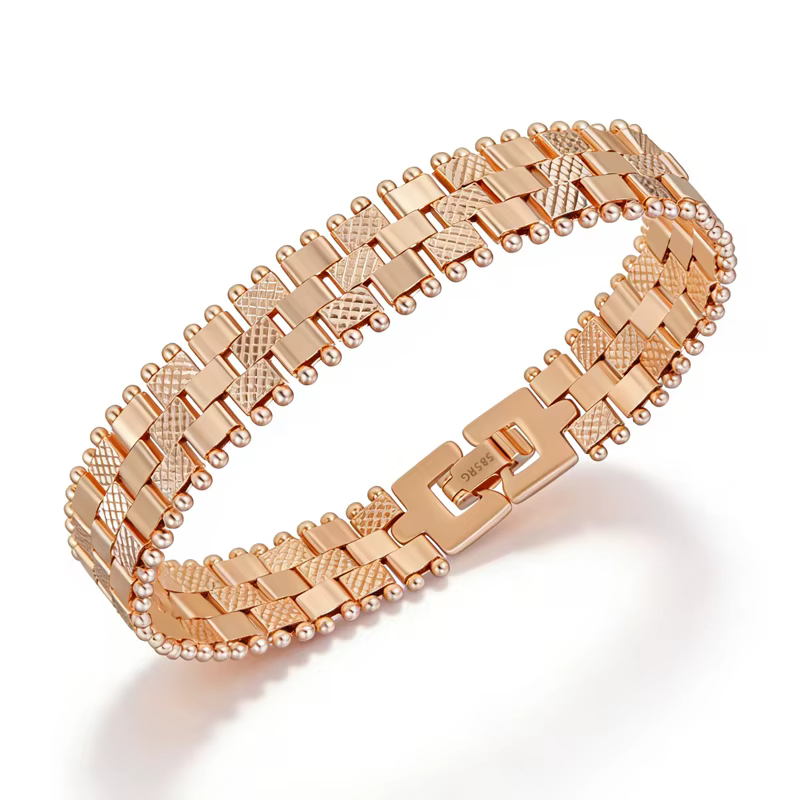 Kinel Nouvelle Tendance Bracelet à Maillons Uniques Couleur Or Rose 585 pour Femme, Bijoux Fins de L