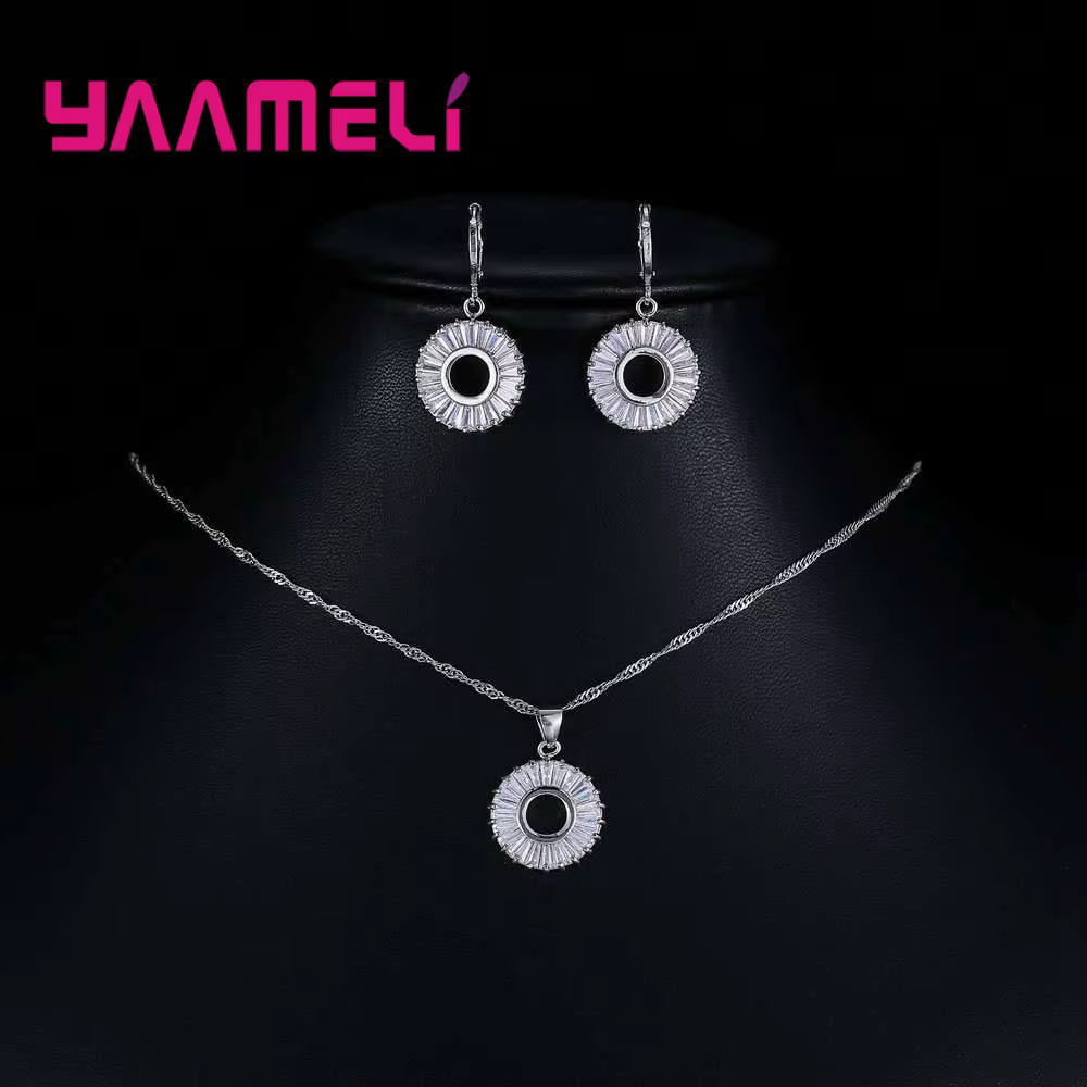 Ensemble de bijoux de luxe en argent 925 pour femme, collier estampillé, boucle d'oreille, cerceau, 