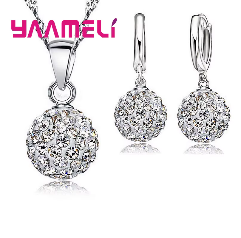 Ensembles de bijoux en argent regardé 925 pour femmes et filles, cadeaux de mariage, cristal autrich