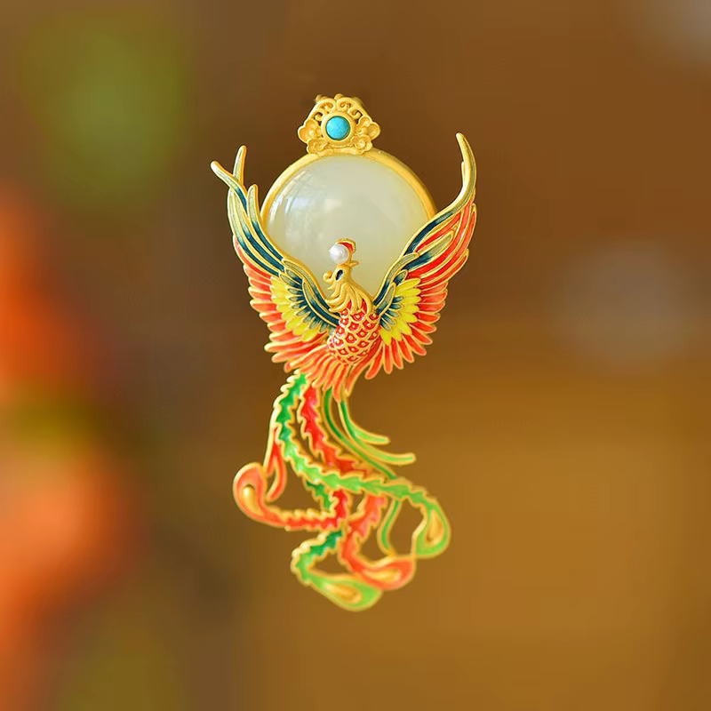 Broches Phoenix en émail coloré pour femmes, broche de diversification naturelle Hotan, pendentif cl