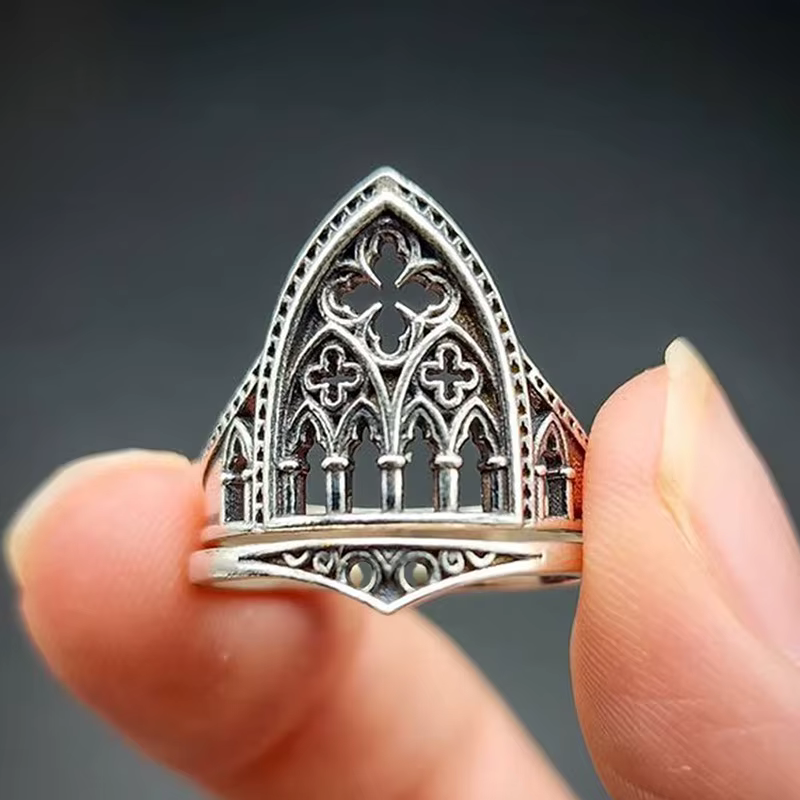 LATS – bagues de château de couronne en Relief ajouré, couleur argent antique, personnalité rétro, p