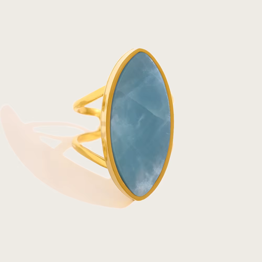 YACHAN Bague de luxe vintage pour femmes en pierre naturelle et acier inoxydable, charme bleu, plaqu