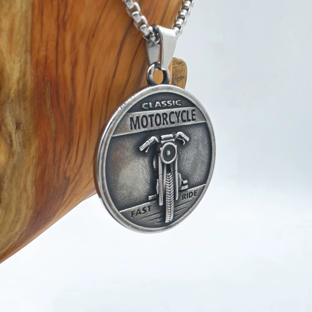 Pendentif crâne de moto en acier inoxydable 316L, bijoux de Style Punk, motard rapide pour hommes, p