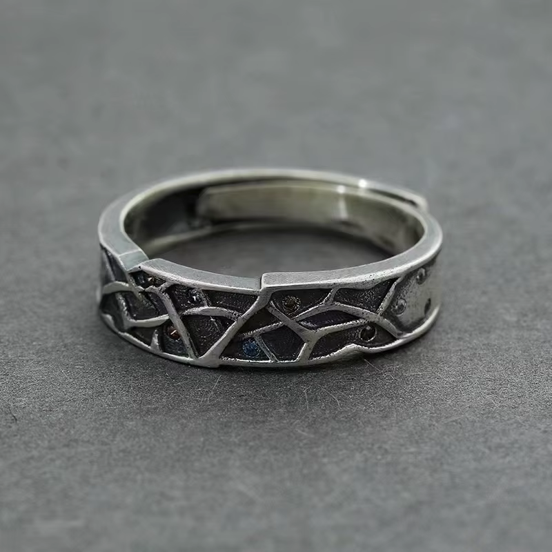 Bague en argent 925 vintage pour hommes, bijoux de couple, bague en pierre de lignes croisées de tem