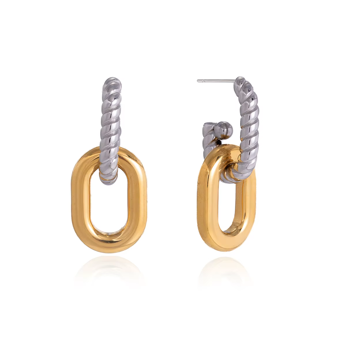 Boucles d'oreilles pendantes Yori en acier inoxydable torsadé en forme de O, double anneau, couleur 