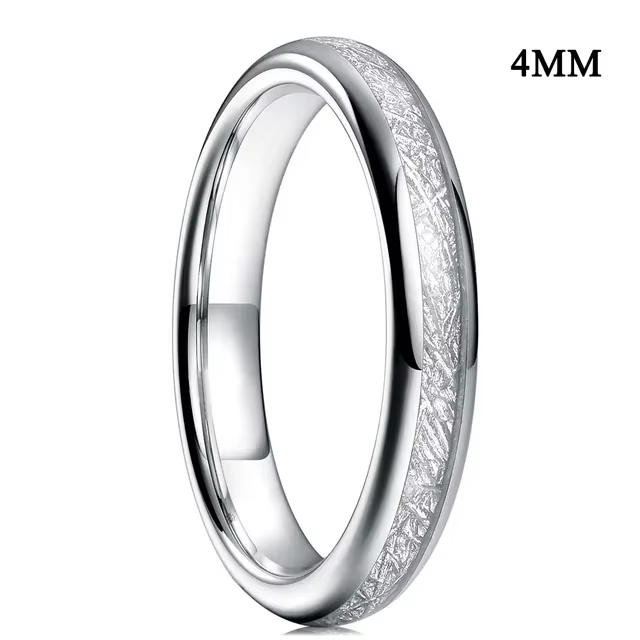 Bague de mariage en acier inoxydable, couleur argent, météorite polie, pour hommes et femmes, bijoux