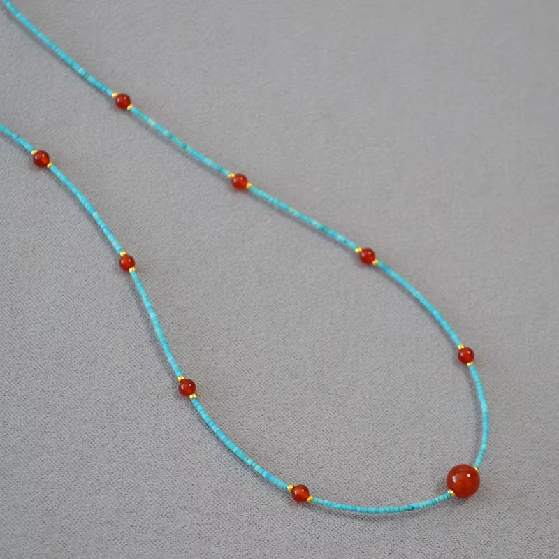 LENNIK Collier plaqué or turquoise afghan, pendentif minimaliste cornaline, bijoux pour femmes de st