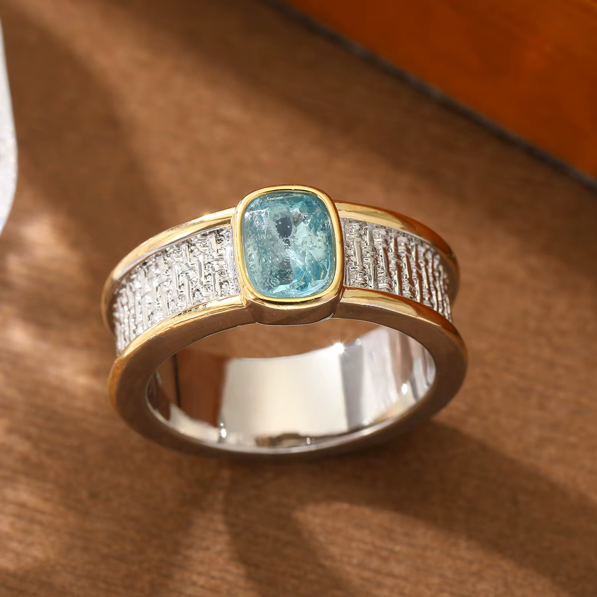 Bague vintage en cuivre martelé pour femmes, sertie de pierres précieuses artificielles bleues, idéa