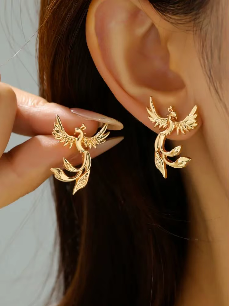 Boucles d'oreilles vintage en forme de phénix doré pour femmes, accessoires de bijoux à la mode pour