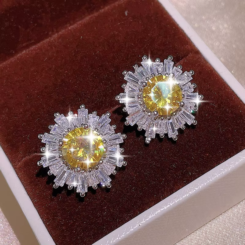 Boucles d'oreilles plaquées argent 925 pour femmes, exquises, en Zircon jaune brillant, bijoux de fê