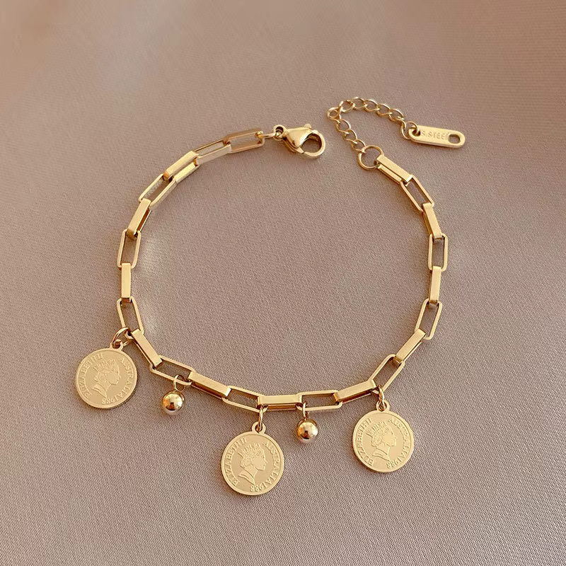 Bracelet Portrait Hip Hop en Acier Inoxydable Doré Rond, Bijou Tendance INS pour Étudiants et Meille