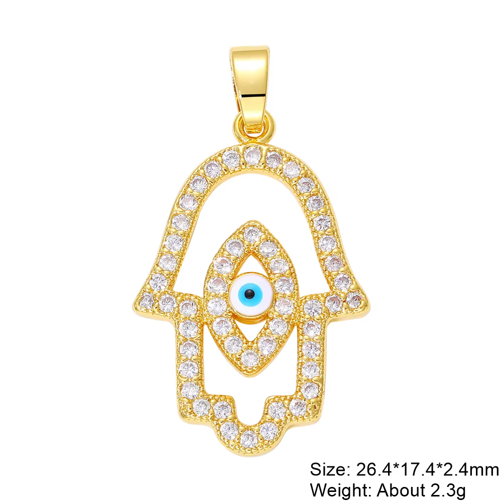 Juya Breloques plaquées or 18 carats avec zircon cubique pavé et émail décoratif, motifs Main de Fat