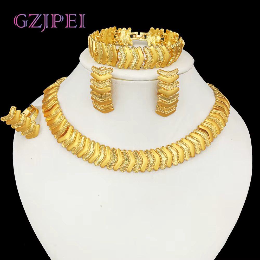 GZJPEI – ensemble de bijoux au Design Unique, collier plaqué or de luxe, Bracelet, boucle d'oreille,