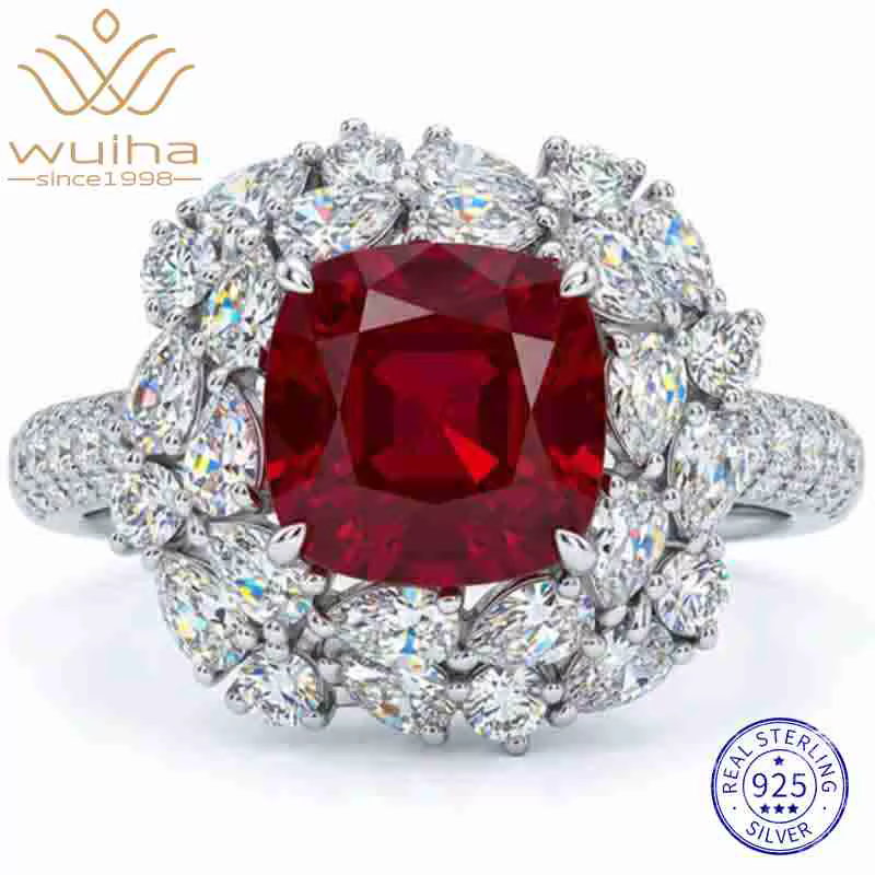 WUIHA – bague de fiançailles en argent Sterling 925, 3 CT, saphir de laboratoire, rubis, diamants à 